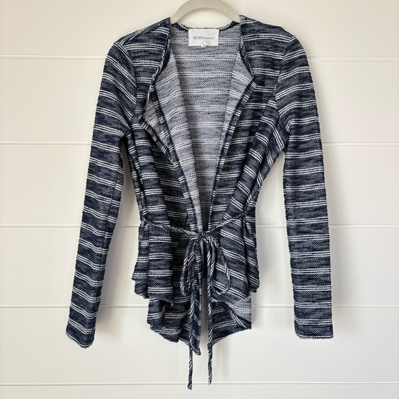 BCBGgenteration Blue and White Cascading Wrap Cardigan Sweater Size Small - Picture 1 of 10